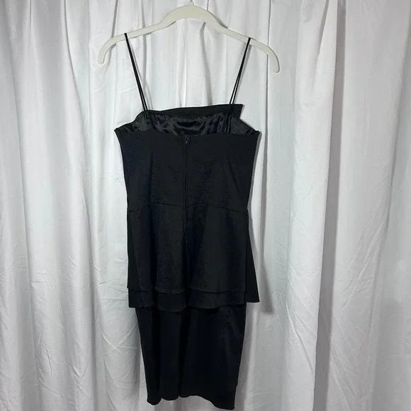 Let's Fashion Black Tiered Peplum Cocktail Dress Spaghetti Strap Sz M Party - Picture 4 of 9